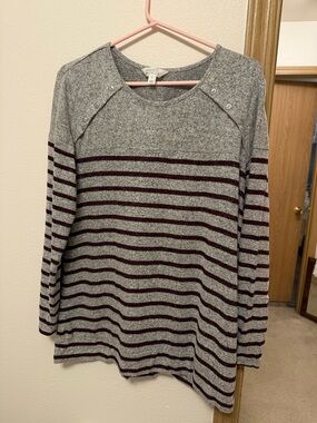 Market & Spruce Gray Sweater with Burgundy Stripes